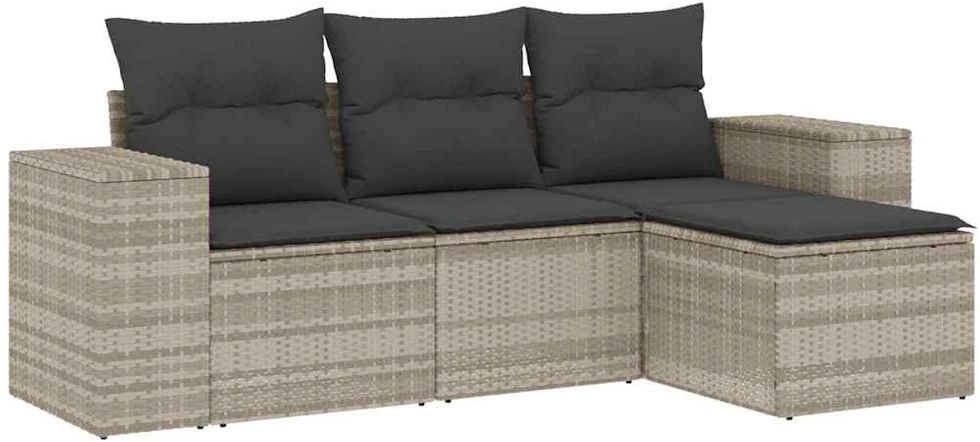 Sofa Sofos komplektas su pagalvėlėmis, 4 dalių, pilkas, poliratanas