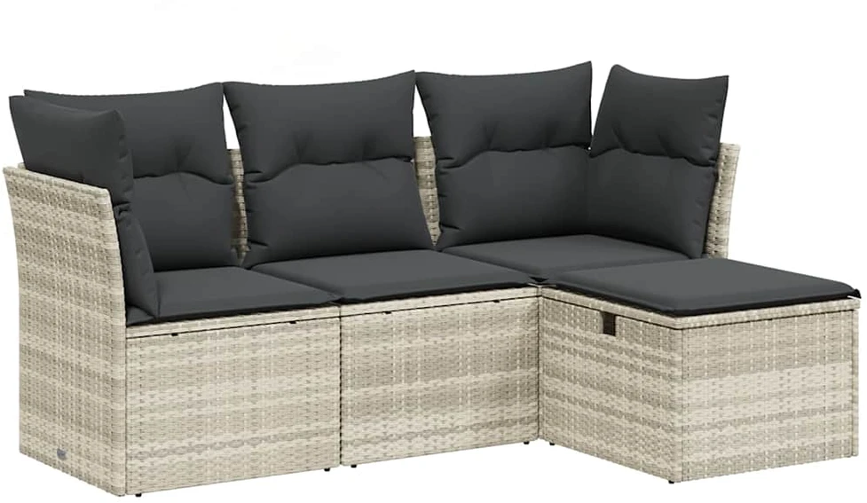 Sofa Sofos komplektas su pagalvėlėmis, 4 dalių, pilkas, poliratanas