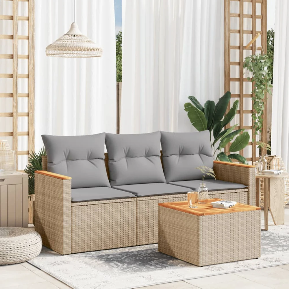 Sofa Sofos komplektas su pagalvėlėmis, 4 dalių, smėlio, poliratanas