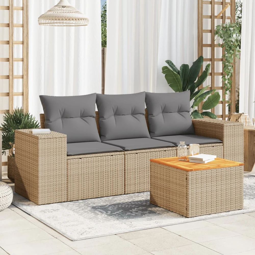 Sofa Sofos komplektas su pagalvėlėmis, 4 dalių, smėlio, poliratanas