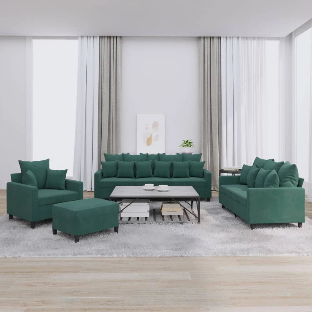 Sofa Sofos komplektas su pagalvėlėmis, 4 dalių, žalias, aksomas