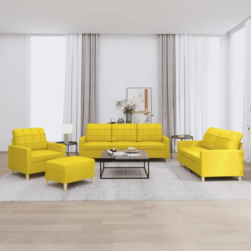 Sofa Sofos komplektas su pagalvėlėmis, 4 dalių, geltonas, audinys
