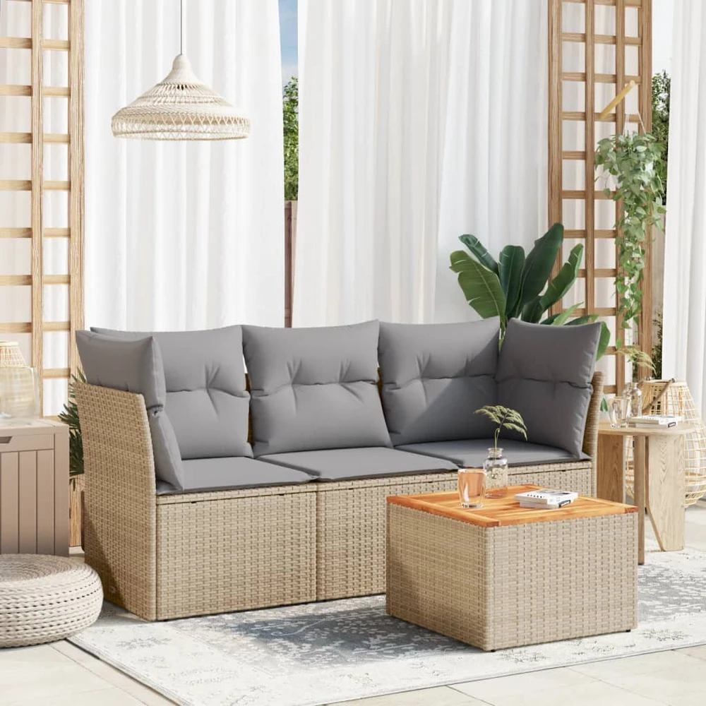 Sofa Sofos komplektas su pagalvėlėmis, 4 dalių, smėlio, poliratanas