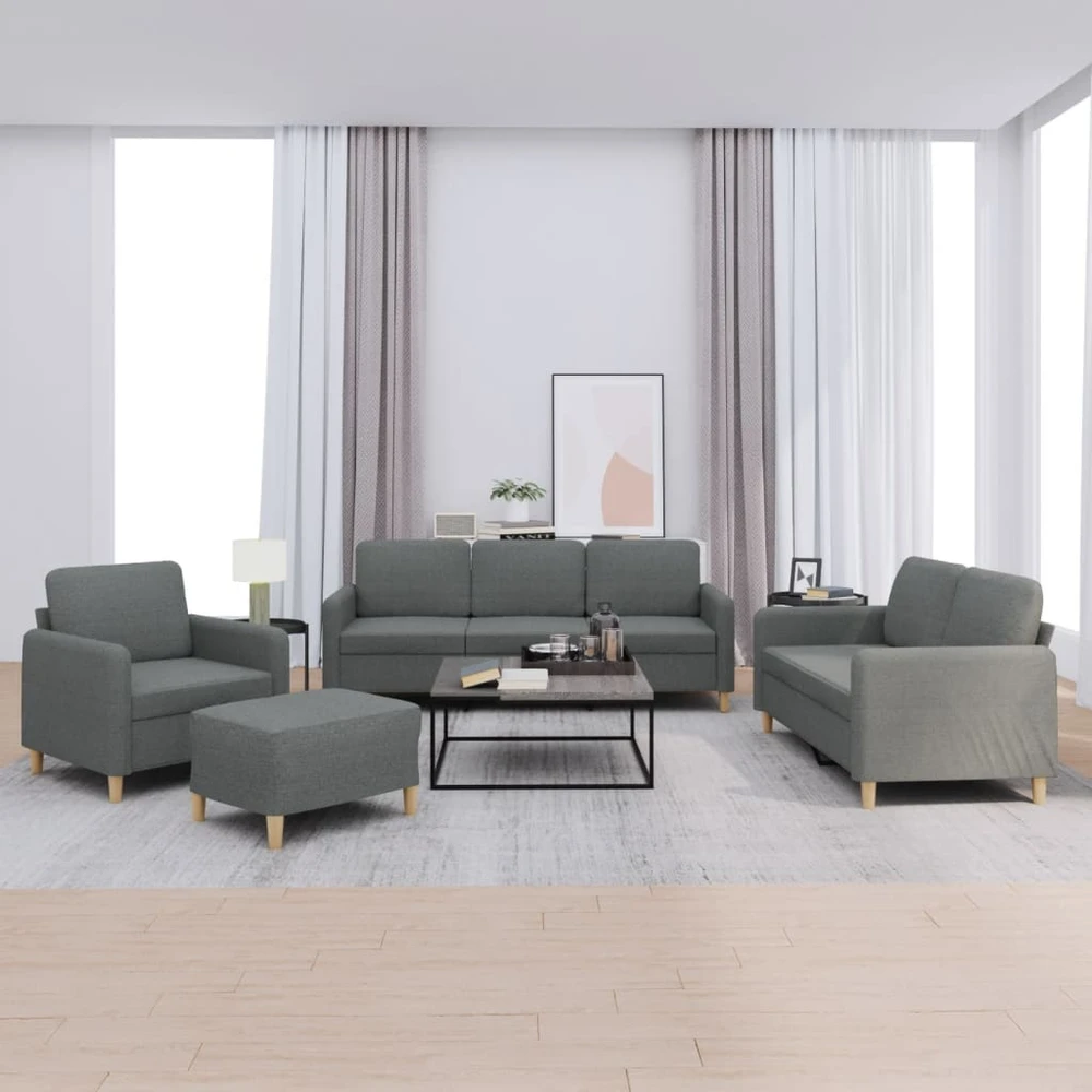 Sofa Sofos komplektas su pagalvėlėmis, 4 dalių, pilkas, audinys