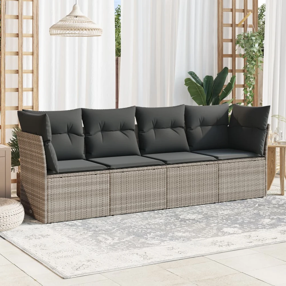 Sofa Sofos komplektas su pagalvėlėmis, 4 dalių, pilkas, poliratanas