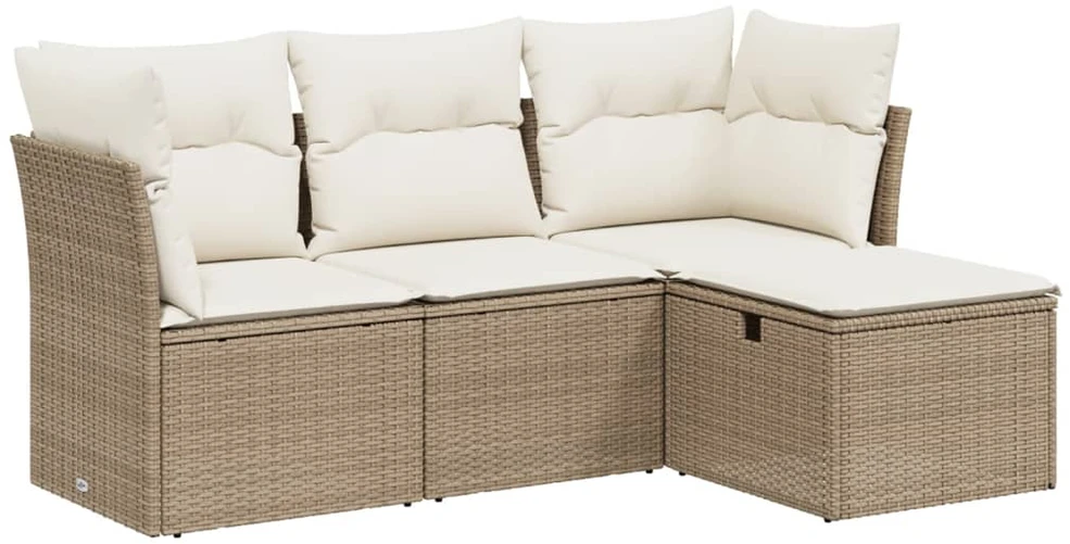 Sofa Sofos komplektas su pagalvėlėmis, 4 dalių, smėlio, poliratanas