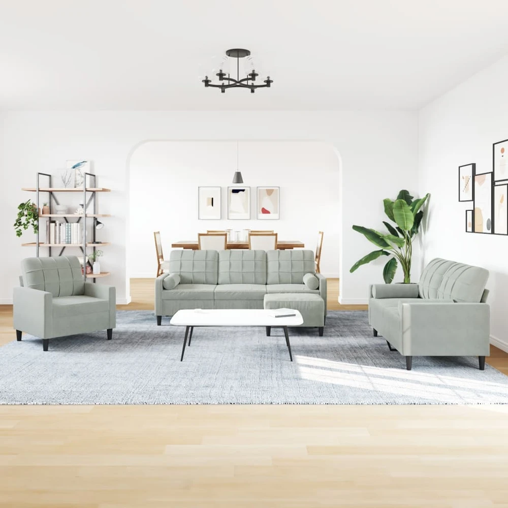 Sofa Sofos komplektas su pagalvėlėmis, 4 dalių, pilkas, aksomas