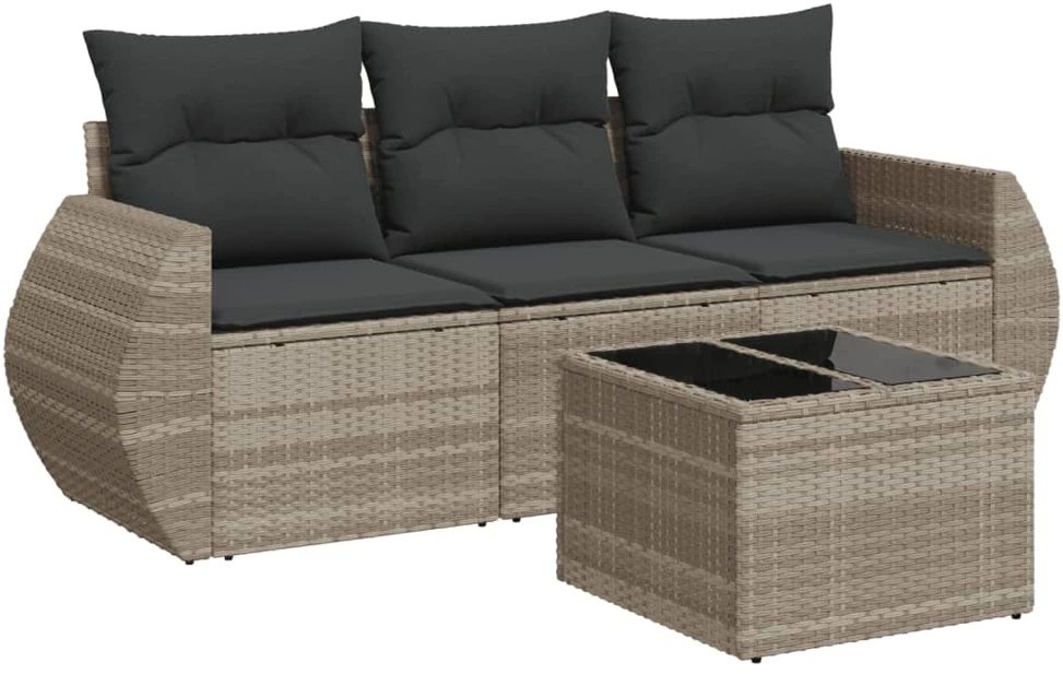 Sofa Sofos komplektas su pagalvėlėmis, 4 dalių, pilkas, poliratanas