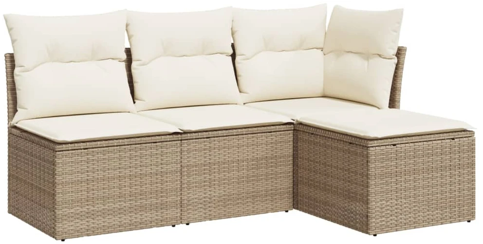 Sofa Sofos komplektas su pagalvėlėmis, 4 dalių, smėlio, poliratanas