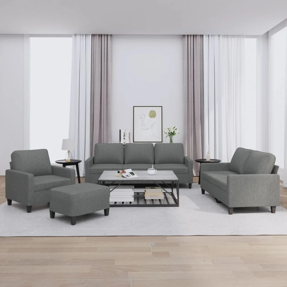 Sofa Sofos komplektas su pagalvėlėmis, 4 dalių, pilkas, audinys