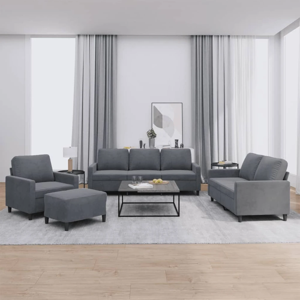 Sofa Sofos komplektas su pagalvėlėmis, 4 dalių, pilkas, aksomas