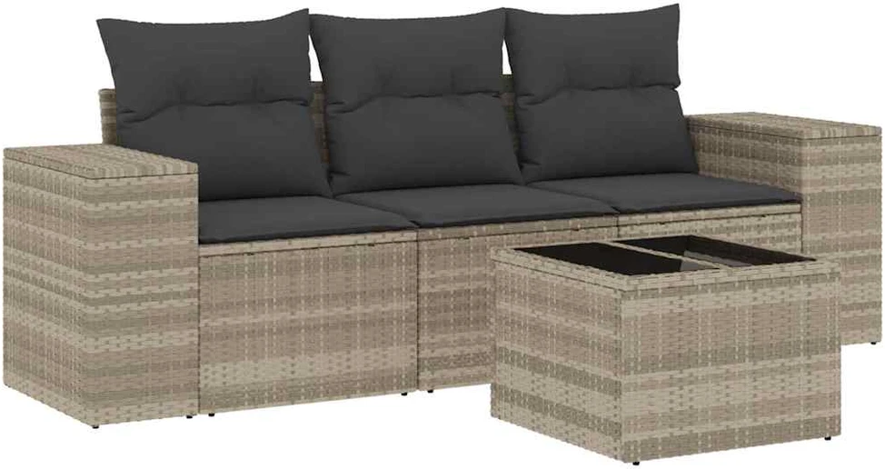 Sofa Sofos komplektas su pagalvėlėmis, 4 dalių, pilkas, poliratanas