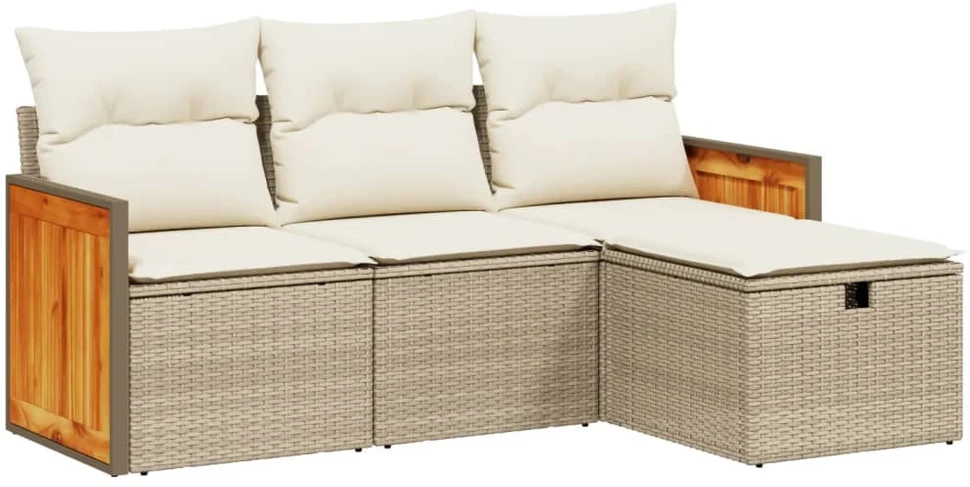 Sofa Sofos komplektas su pagalvėlėmis, 4 dalių, smėlio, poliratanas