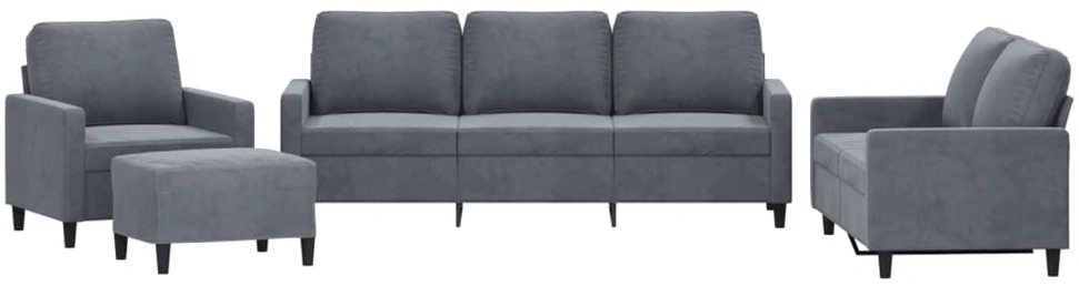 Sofa Sofos komplektas su pagalvėlėmis, 4 dalių, pilkas, aksomas
