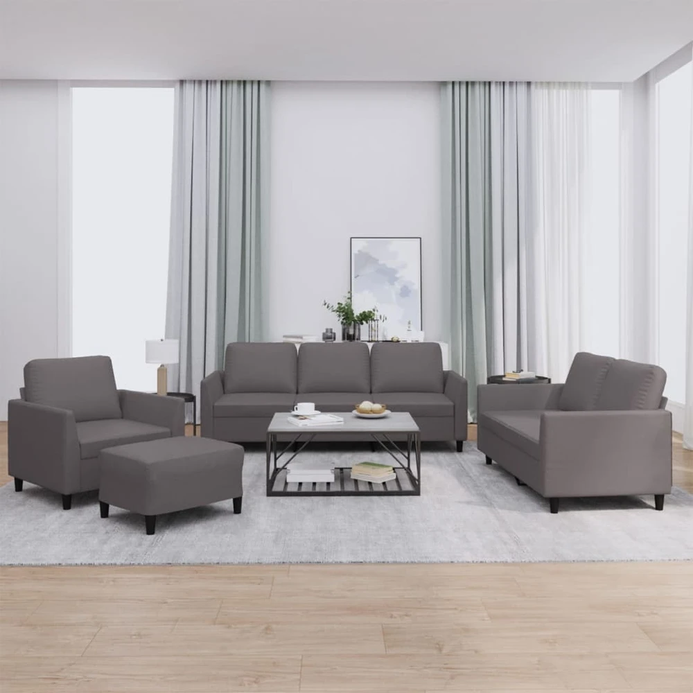 Sofa Sofos komplektas su pagalvėlėmis, 4 dalių, pilkas, dirbtinė oda
