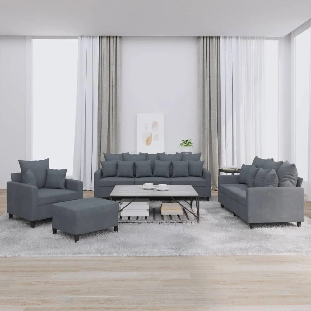 Sofa Sofos komplektas su pagalvėlėmis, 4 dalių, pilkas, aksomas