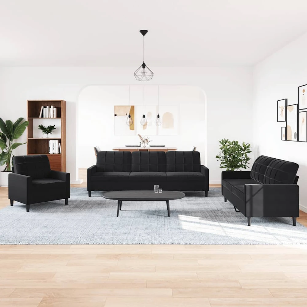 Sofa Sofos komplektas su pagalvėlėmis, 4 dalių, juodas, aksomas