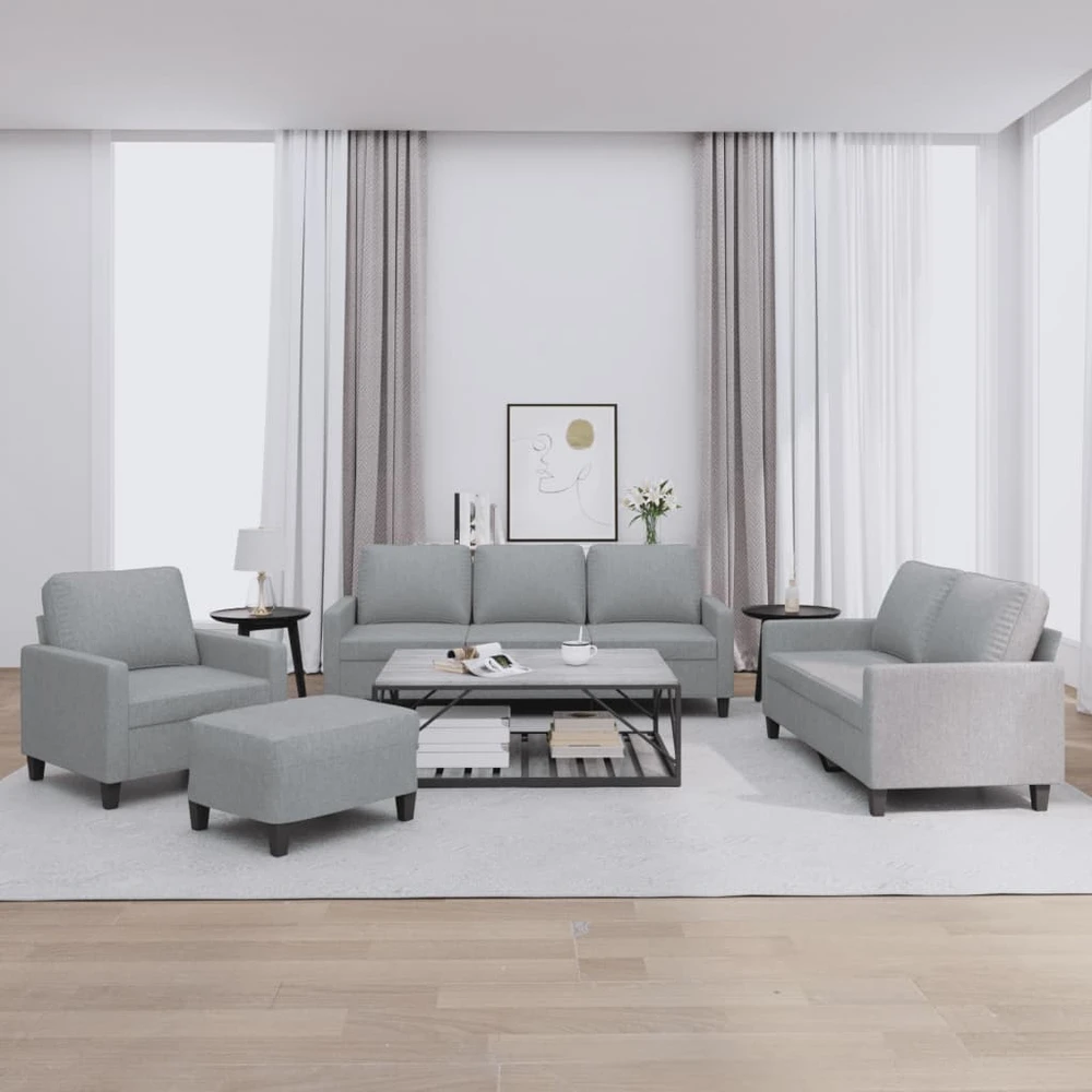 Sofa Sofos komplektas su pagalvėlėmis, 4 dalių, pilkas, audinys