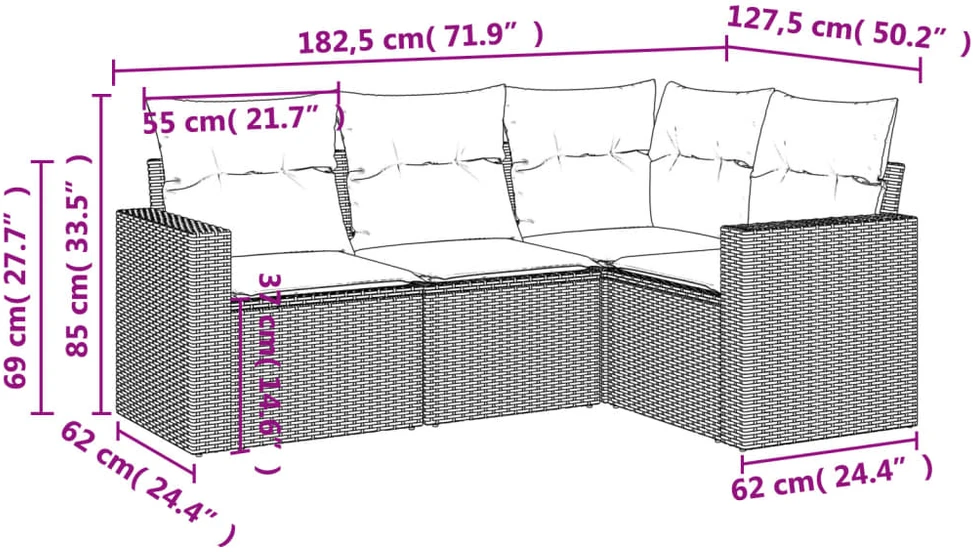 Sofa Sofos komplektas su pagalvėlėmis, 4 dalių, smėlio, poliratanas