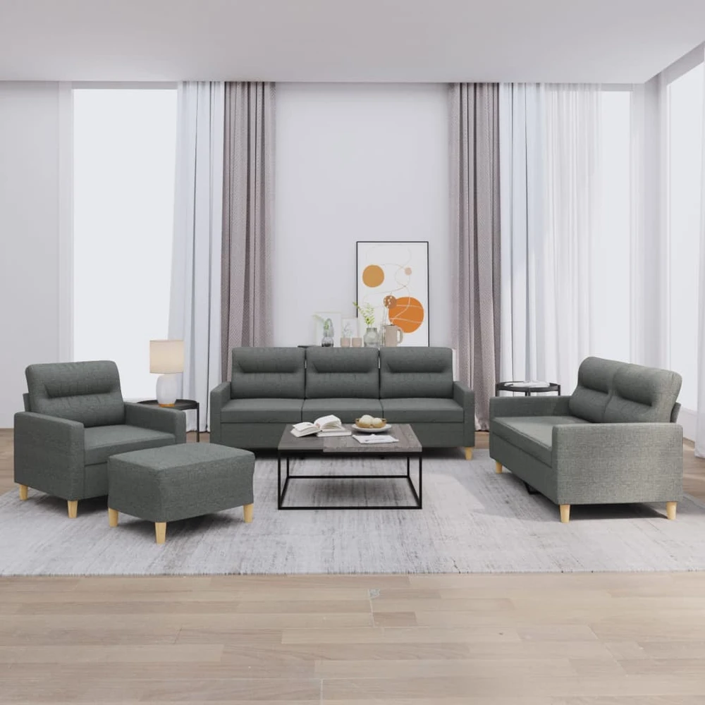 Sofa Sofos komplektas su pagalvėlėmis, 4 dalių, pilkas, audinys