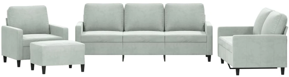 Sofa Sofos komplektas su pagalvėlėmis, 4 dalių, pilkas, aksomas