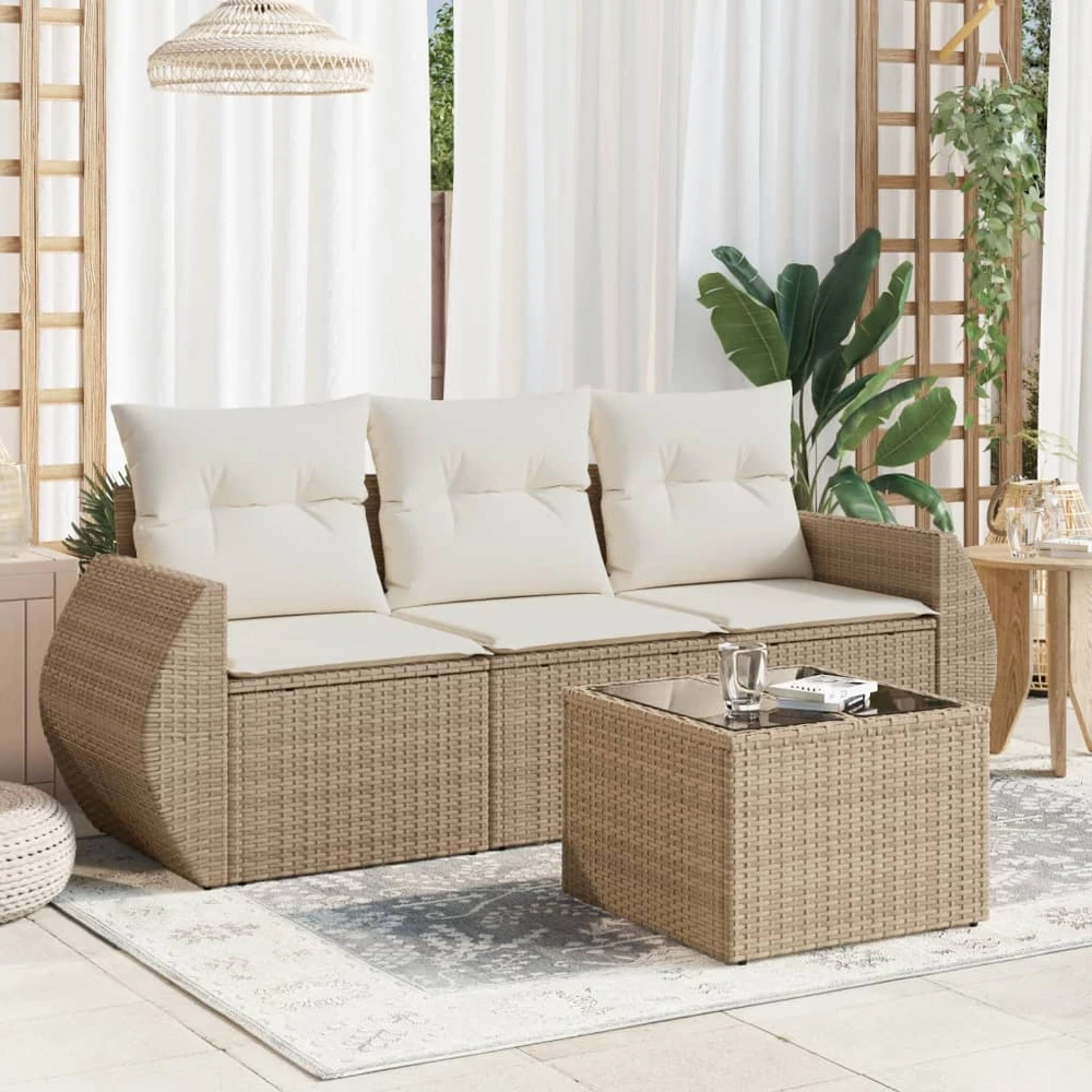 Sofa Sofos komplektas su pagalvėlėmis, 4 dalių, smėlio, poliratanas