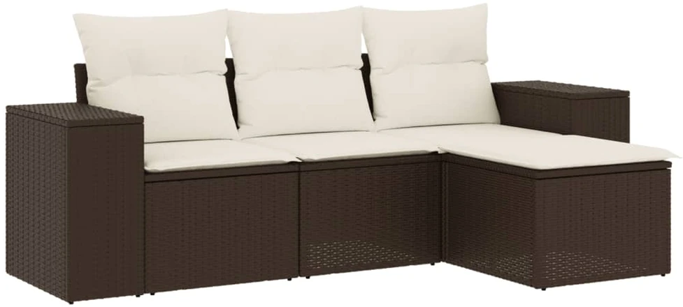 Sofa Sofos komplektas su pagalvėlėmis, 4 dalių, rudas, poliratanas
