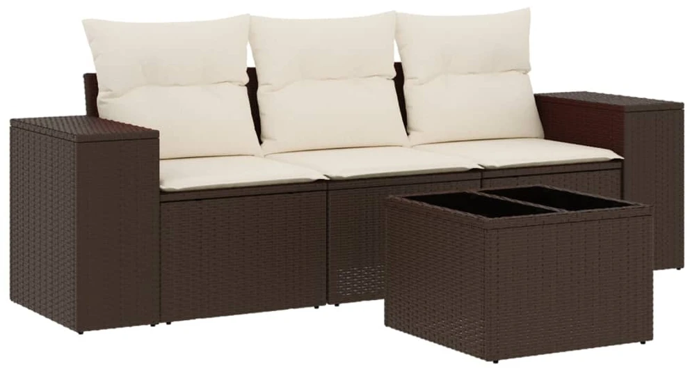 Sofa Sofos komplektas su pagalvėlėmis, 4 dalių, rudas, poliratanas