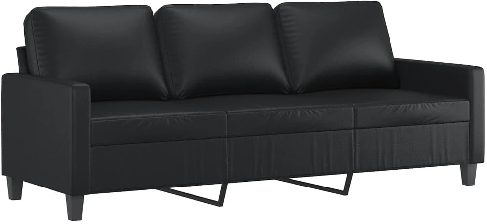 Sofa Sofos komplektas su pagalvėlėmis, 4 dalių, juodas, dirbtinė oda