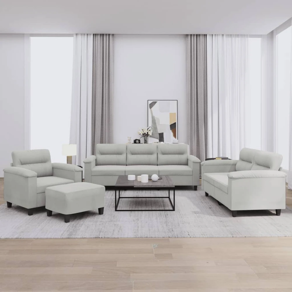 Sofa Sofos komplektas su pagalvėlėmis, 4 dalių, pilkas, audinys