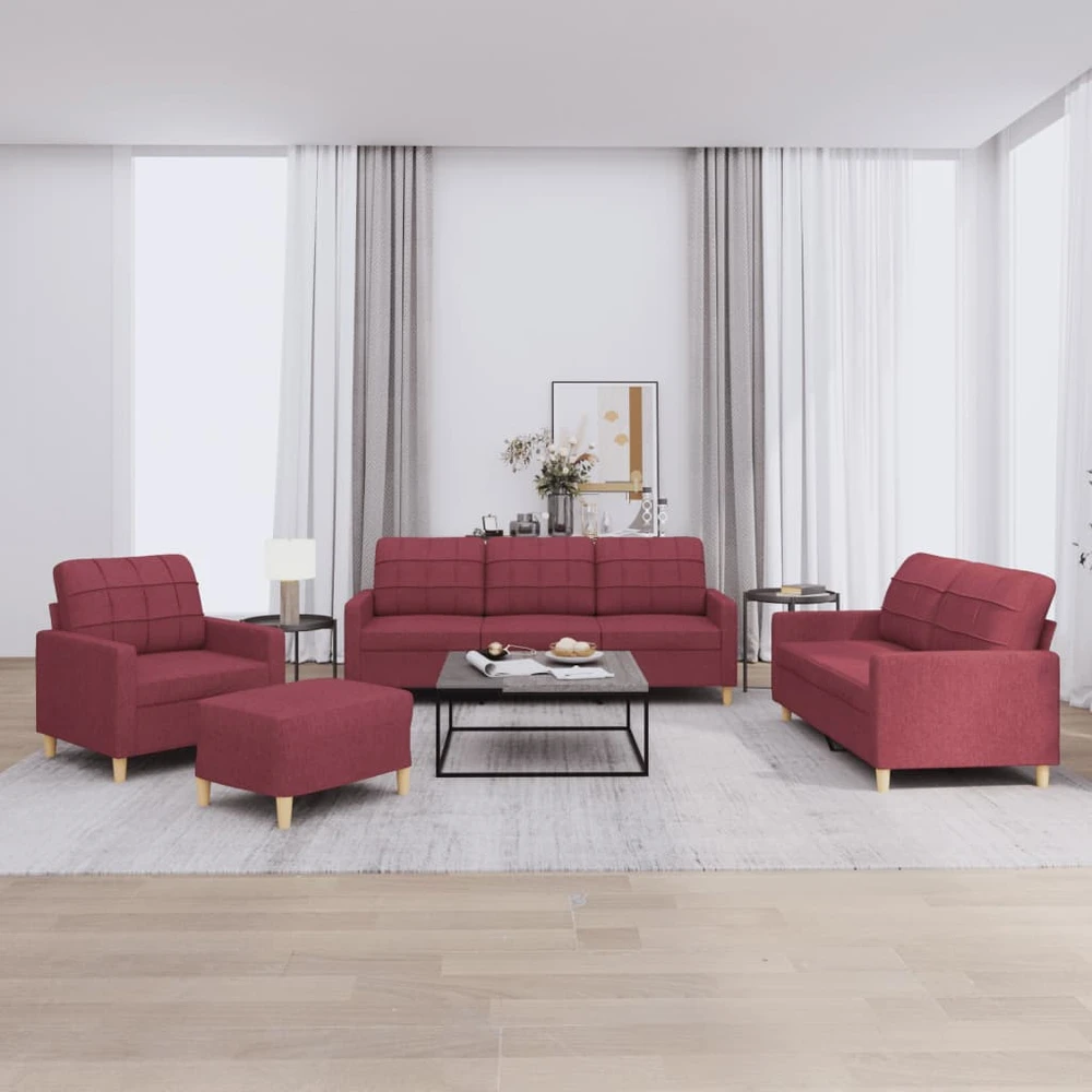 Sofa Sofos komplektas su pagalvėlėmis, 4 dalių, vyno, audinys