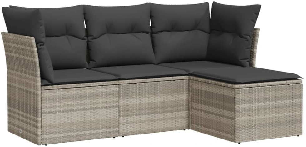 Sofa Sofos komplektas su pagalvėlėmis, 4 dalių, pilkas, poliratanas