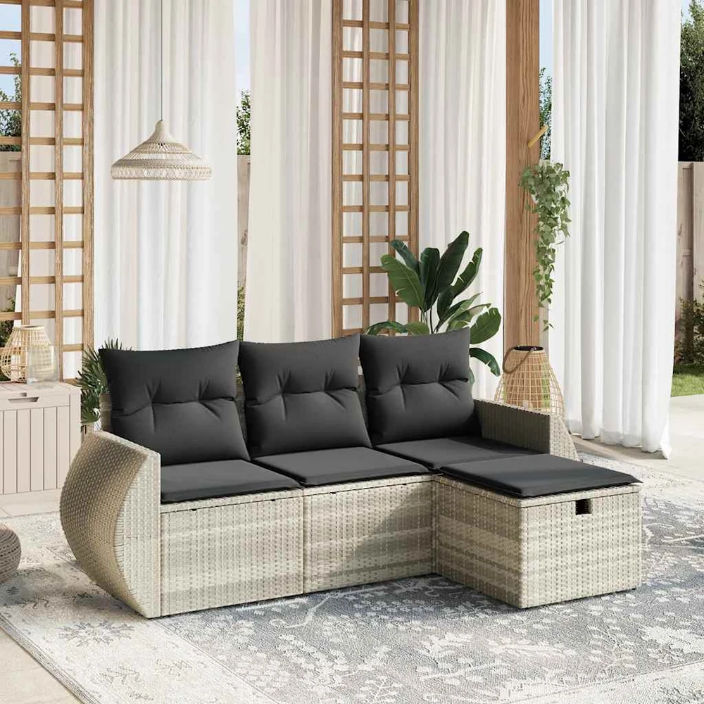Sofa Sofos komplektas su pagalvėlėmis, 4 dalių, pilkas, poliratanas