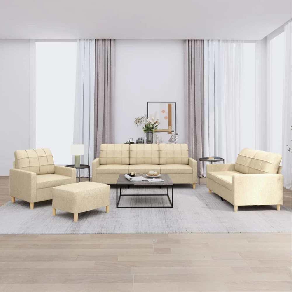 Sofa Sofos komplektas su pagalvėlėmis, 4 dalių, kreminis, audinys