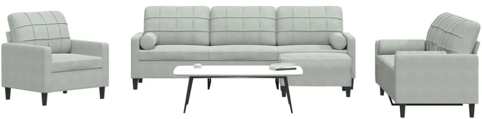 Sofa Sofos komplektas su pagalvėlėmis, 4 dalių, pilkas, aksomas