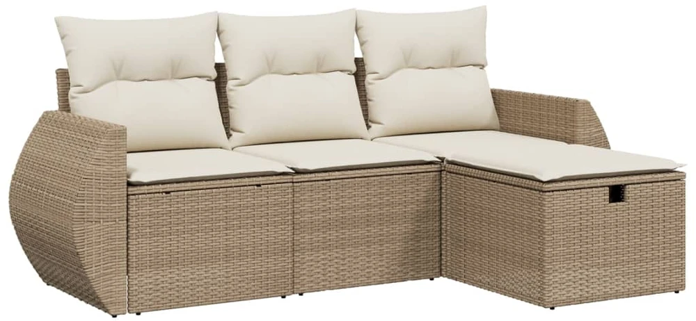 Sofa Sofos komplektas su pagalvėlėmis, 4 dalių, smėlio, poliratanas