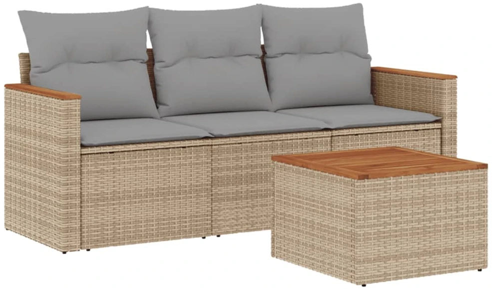 Sofa Sofos komplektas su pagalvėlėmis, 4 dalių, smėlio, poliratanas