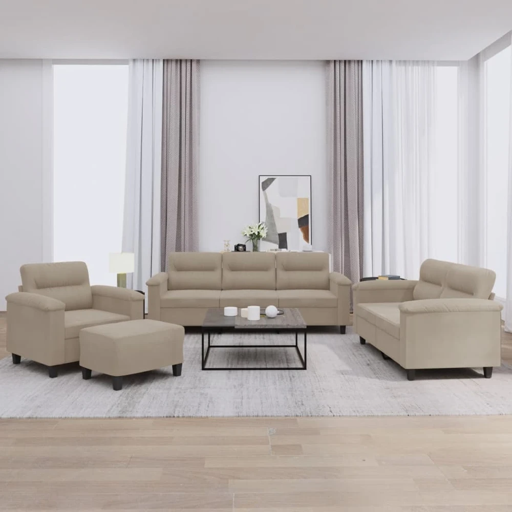 Sofa Sofos komplektas su pagalvėlėmis, 4 dalių, taupe, audinys