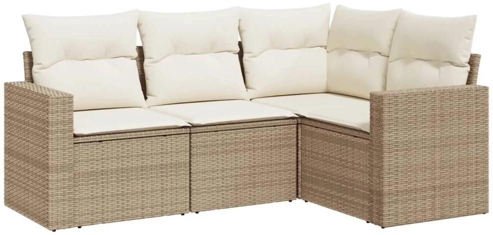 Sofa Sofos komplektas su pagalvėlėmis, 4 dalių, smėlio, poliratanas