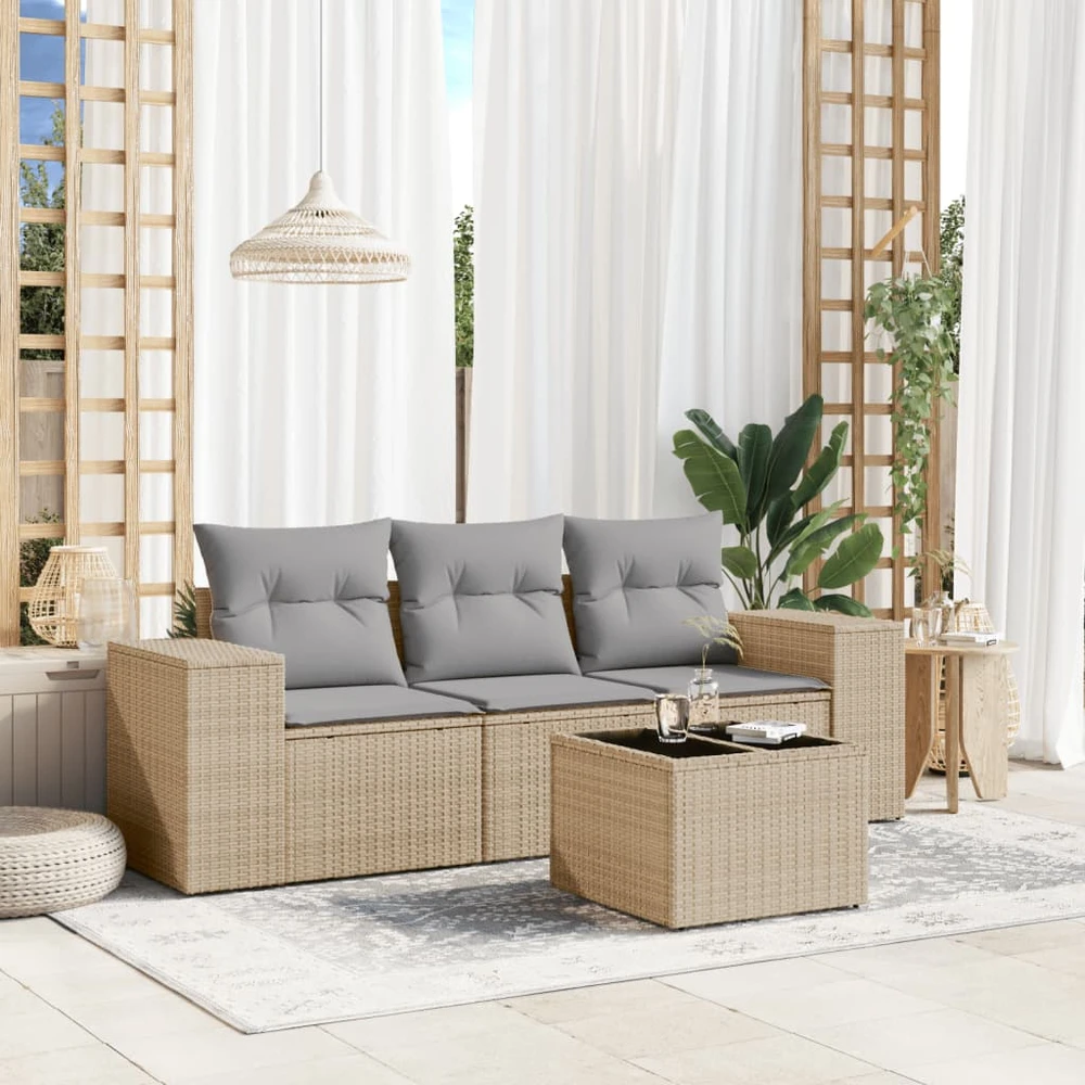 Sofa Sofos komplektas su pagalvėlėmis, 4 dalių, smėlio, poliratanas