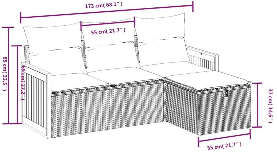 Sofa Sofos komplektas su pagalvėlėmis, 4 dalių, smėlio, poliratanas