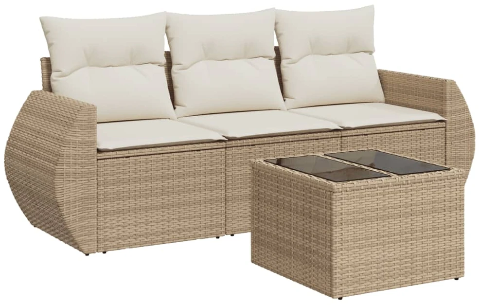 Sofa Sofos komplektas su pagalvėlėmis, 4 dalių, smėlio, poliratanas
