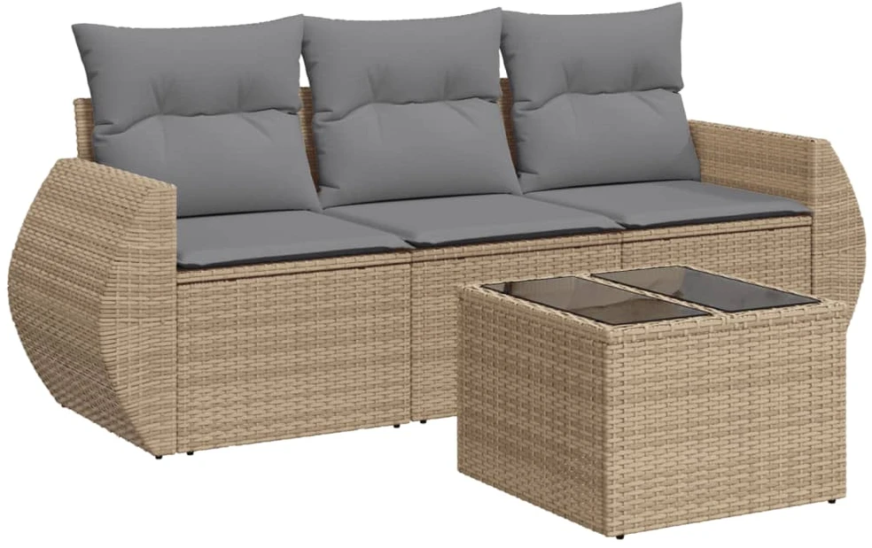 Sofa Sofos komplektas su pagalvėlėmis, 4 dalių, smėlio, poliratanas