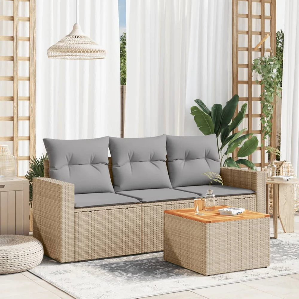 Sofa Sofos komplektas su pagalvėlėmis, 4 dalių, smėlio, poliratanas