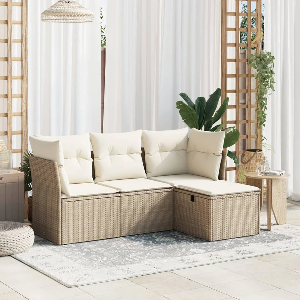 Sofa Sofos komplektas su pagalvėlėmis, 4 dalių, smėlio, poliratanas