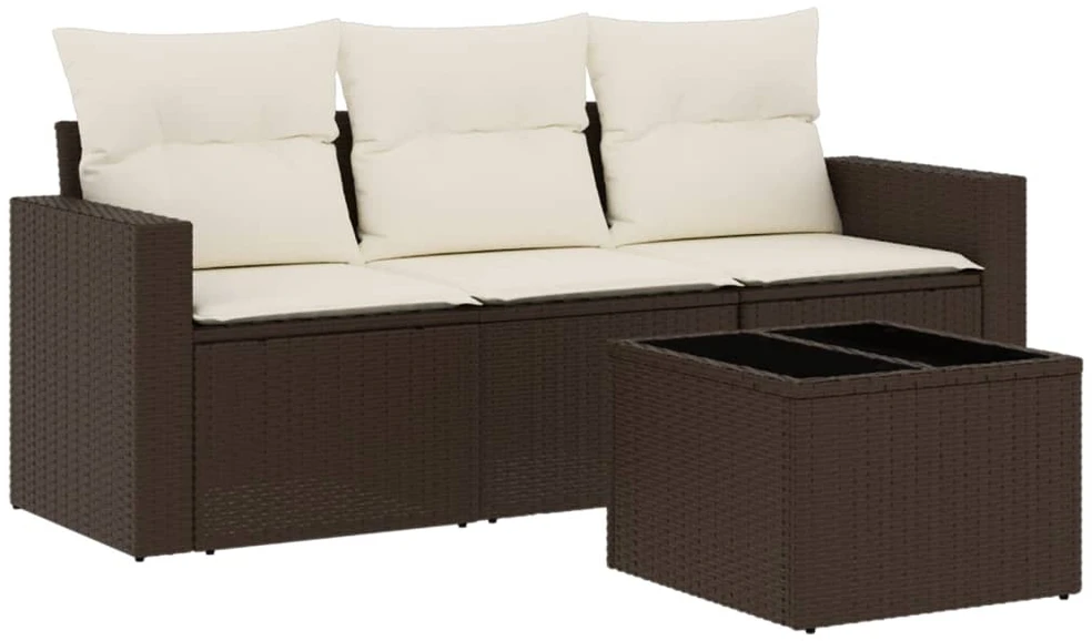 Sofa Sofos komplektas su pagalvėlėmis, 4 dalių, rudas, poliratanas