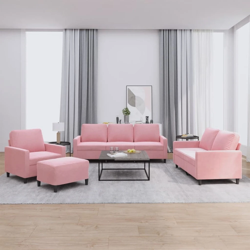 Sofa Sofos komplektas su pagalvėlėmis, 4 dalių, rožinis, aksomas