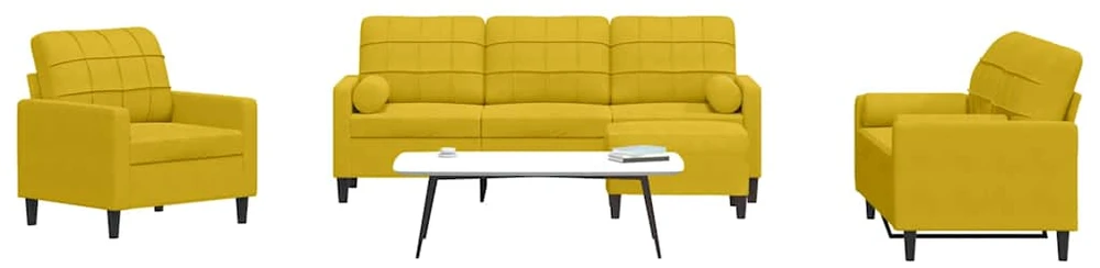 Sofa Sofos komplektas su pagalvėlėmis, 4 dalių, geltonas, aksomas