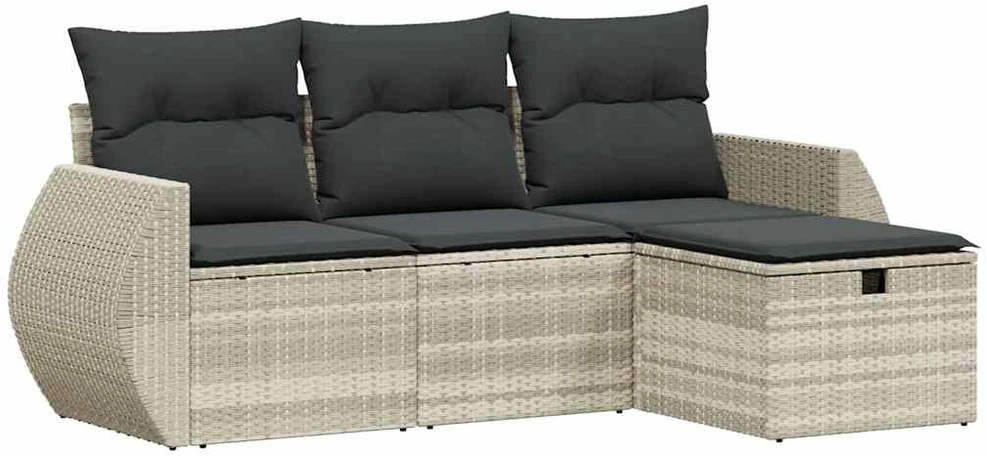 Sofa Sofos komplektas su pagalvėlėmis, 4 dalių, pilkas, poliratanas