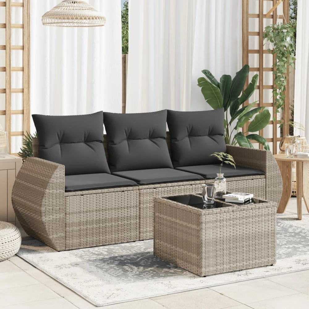 Sofa Sofos komplektas su pagalvėlėmis, 4 dalių, pilkas, poliratanas